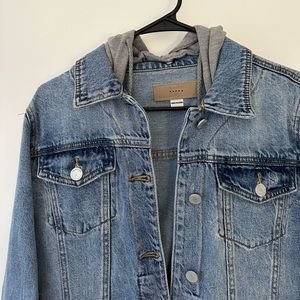 Distressed Denim Jacket with Hoodie